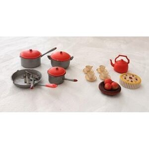 Vintage 60s Lundby Kitchen Accessories Pots Pans Teapot Food Dollhouse